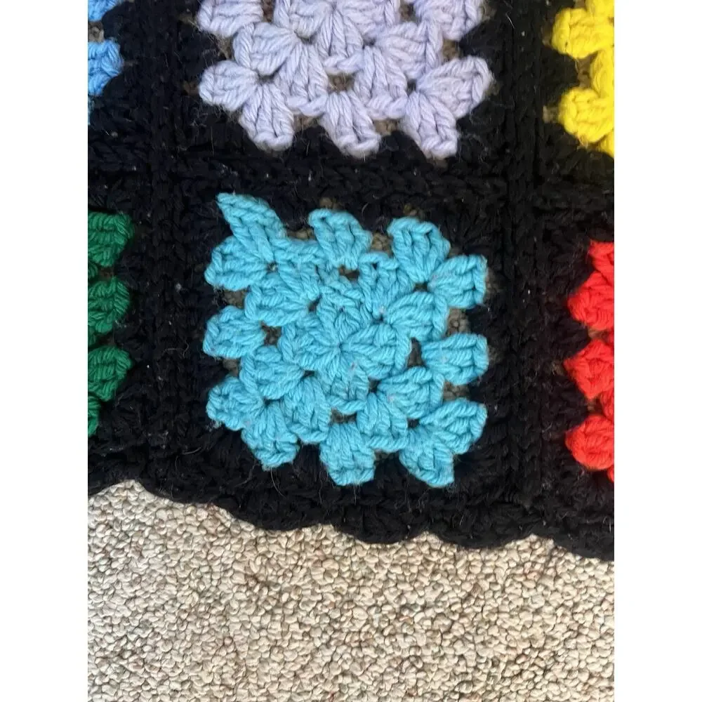 Vintage Multicolor‎ Crochet Granny Square Afghan Throw Blanket 60x36